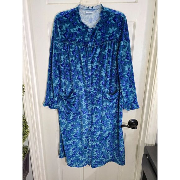 National‎ Womens Blue Floral Snap Front Robe Long Sleeve Ruffled Cuffs Size L - Picture 3 of 10